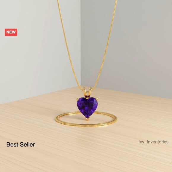 Heart Cut Amethyst Pendant Necklace Elegant Minimal Chic Sterling Silver Jewelry